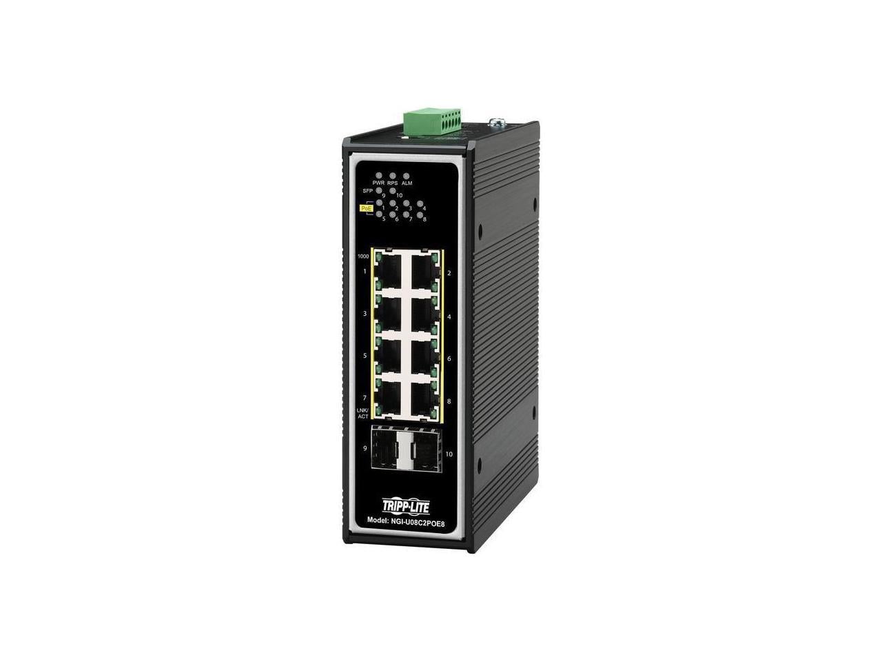 Tripp Lite 8 Port PoE+ Unmanaged Industrial Gigabit Ethernet Switch NGIU08C2POE8