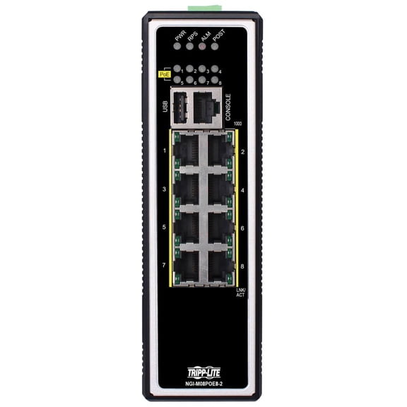 Tripp Lite by Eaton 8-Port Managed Industrial Gigabit Ethernet Switch - Layer 2, 1 Gbps, PoE+ 30W, -40? to 75?C, DIN Mount - 8 Ports - Manageable - Gigabit Ethernet - 10/100/1000Base-T - ...