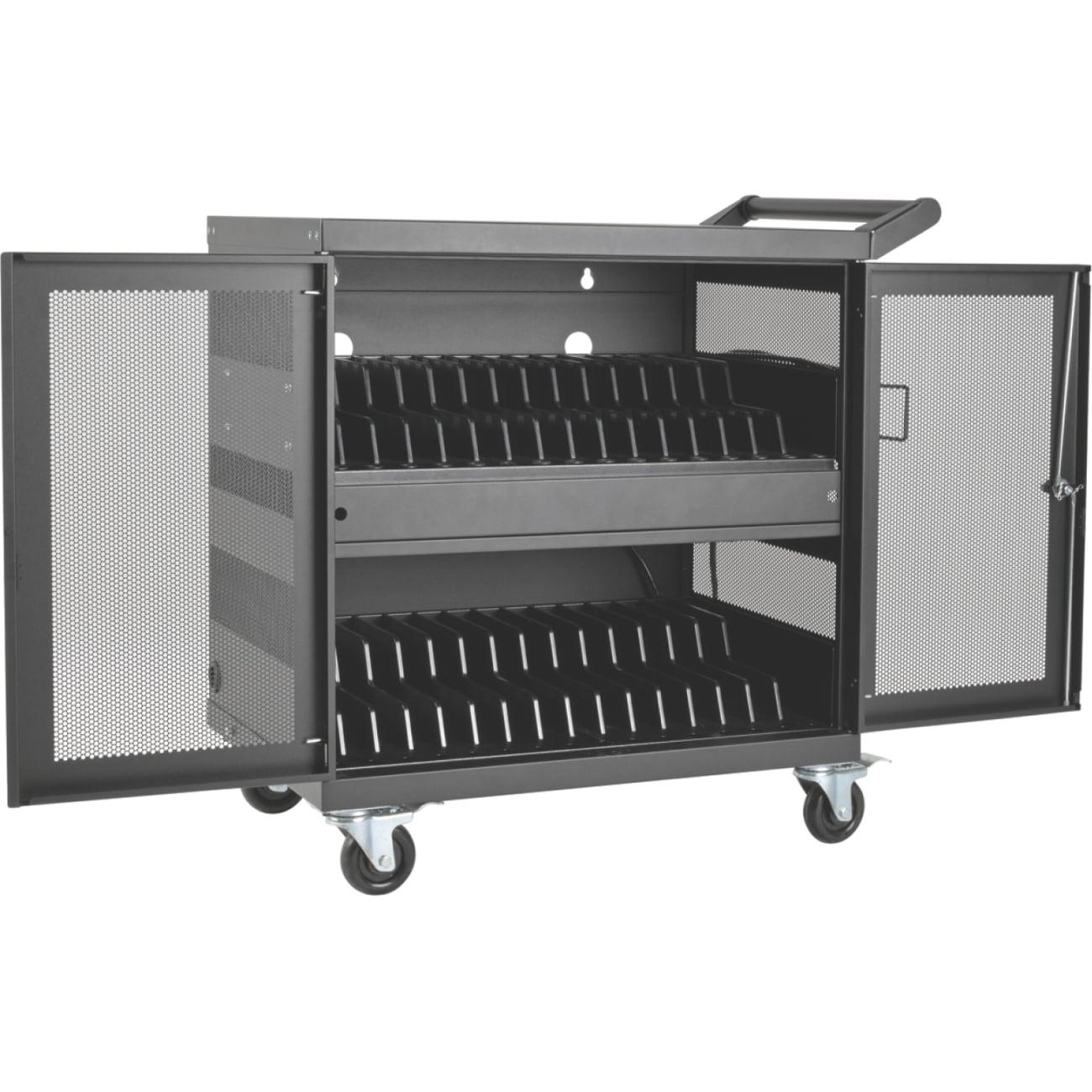 Tripp Lite 32-port Usb Charging Cart Storage Station Android Tablet Ipad - Push/pull Handle - 4 Casters - 4" Caster Size - Steel - 34.8" Width X 21.6" Depth X 36.1" Height - Black - For 32 (csc32usb)