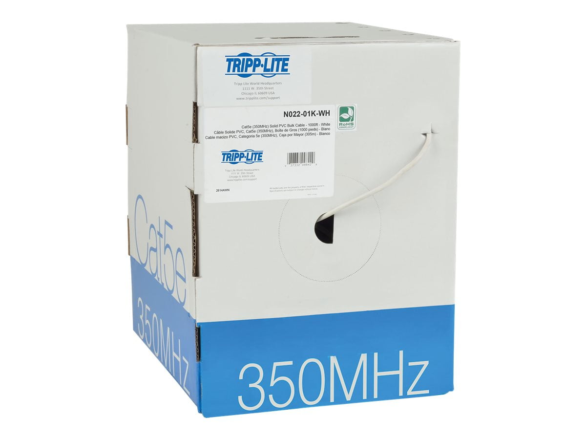 Eaton Tripp Lite Series Cat5e 350 MHz Solid Core (UTP) PVC Bulk Ethernet Cable - White, 1000 ft. (304.8 m), TAA - Bulk cable - 1000 ft - UTP - CAT 5e - solid - white
