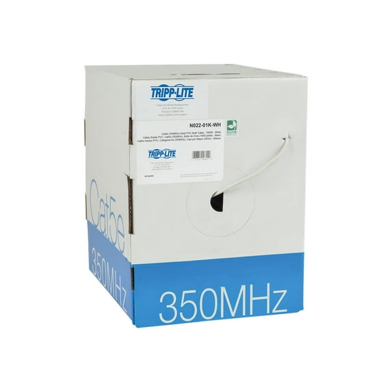 Eaton Tripp Lite Series Cat5e 350 MHz Solid Core (UTP) PVC Bulk Ethernet Cable - White, 1000 ft. (304.8 m), TAA - Bulk cable - 1000 ft - UTP - CAT 5e - solid - white