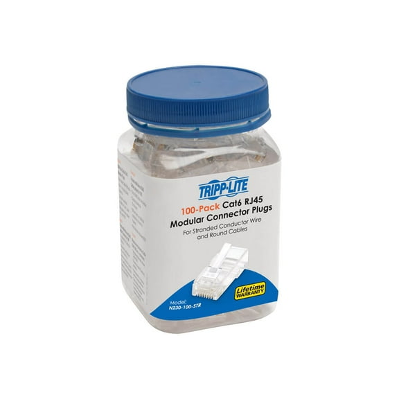 Tripp Lite Cat6 RJ45 Modular Plug for Round Stranded UTP Conductor 4-Pair 100pk