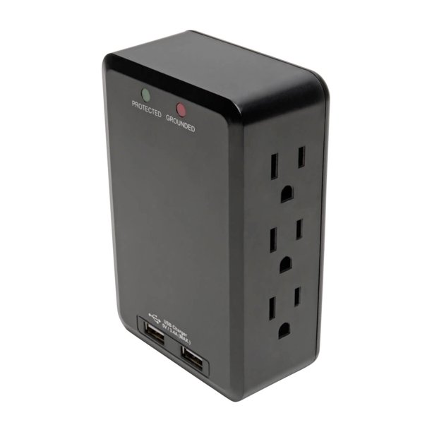 Tripp Lite Direct Plug-In Surge Protector Side Load 6 Outlet & 2 USB ...