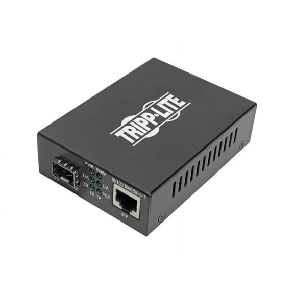 Tripp Lite by Eaton Gigabit SFP Fiber to Ethernet Media Converter, POE+, International Power Cables, 10/100/1000 Mbps