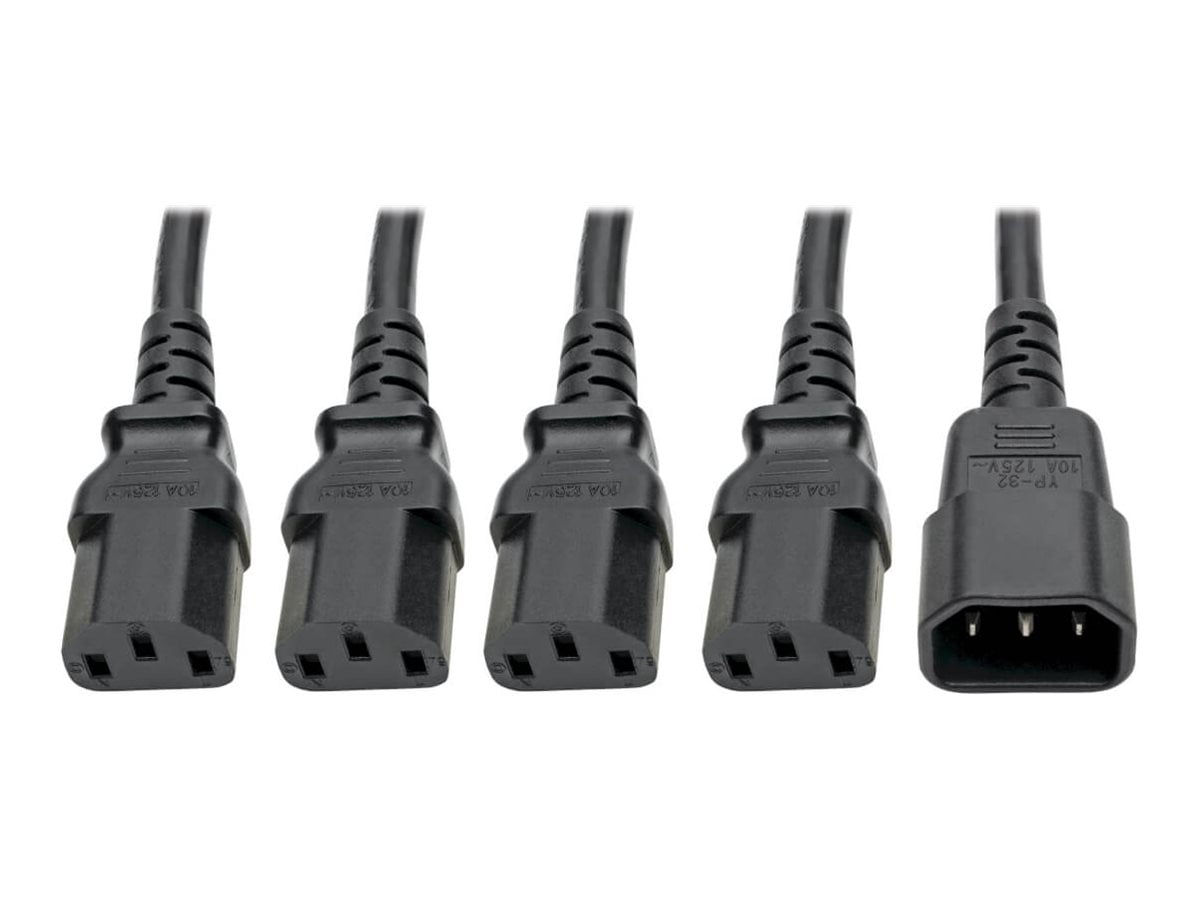 Tripp Lite Y Splitter Computer Power Cord 10A 18AWG C14 to 4xC13 Black 18"