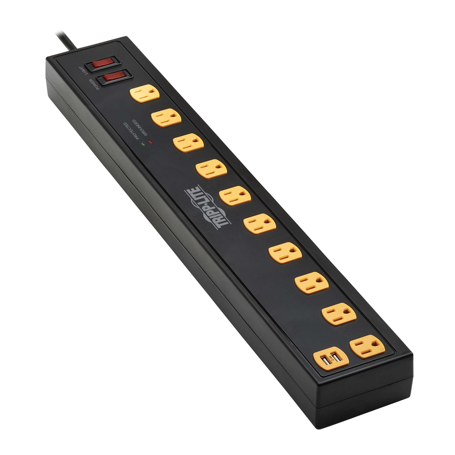 Tripp Lite by Eaton Protect It! 1,350-Joules Surge Protector with 2 Swivel Light Bars, 10 Outlets with 4 USB Ports, 6-Ft. Cord, TLP1006USB, TLP1006USB