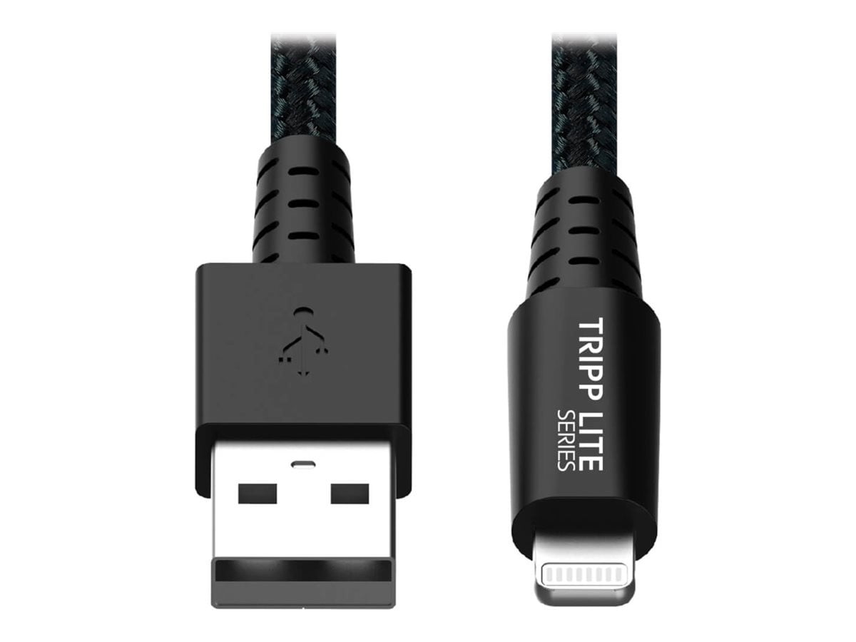 Tripp Lite Heavy Duty Lightning to USB Sync/Charge iPad iPhone Apple 3ft 3' - First End: 1 x 8-pin Lightning Male Proprietary Connector - Second End: 1 x USB Type A Male - 60 MB/s - MFI - Nickel