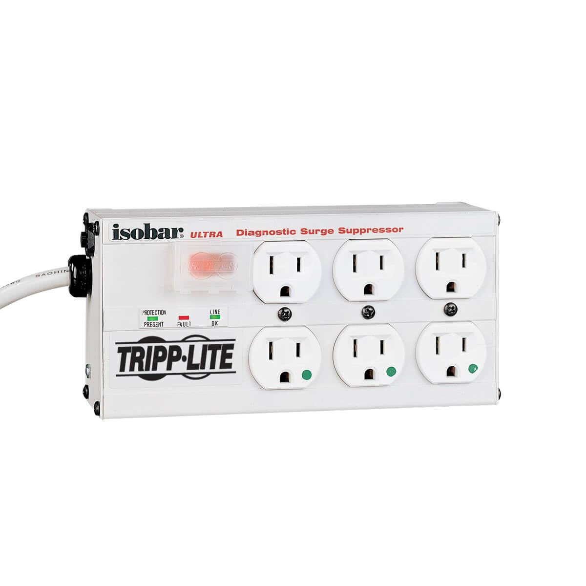 Tripp Lite Hospital-Grade Isobar 6-Outlet Surge Protector Power Strip, 15ft Cord, 3300 Joules Protection, Right Angle Plug, UL 1363, Not for Patient Care Vicinities, (ISOBAR6ULTRAHG) CA3