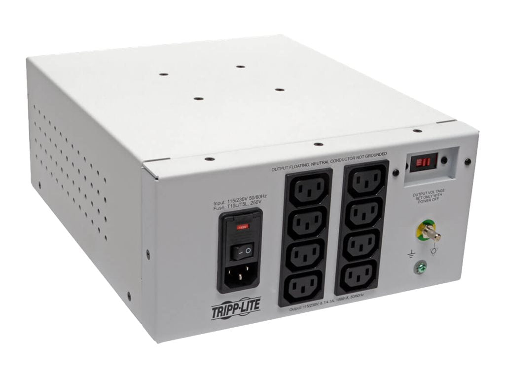 Eaton Tripp Lite Series Isolator Series Dual-Voltage 115/230V 1000W 60601-1 Medical-Grade Isolation Transformer, C14 Inlet, 8 C13 Outlets - Transformer - AC 115/230 V - 1000 Watt - 1000 VA - output connectors: 8 - white