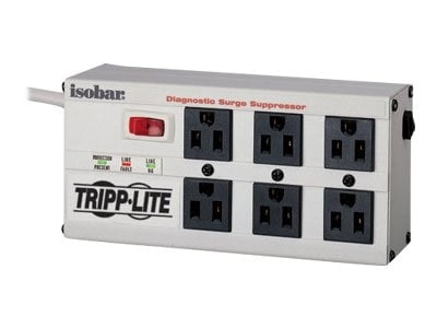 Tripp Lite Isobar Premium Surge Suppressor, 6 AC Outlets, 6 ft Cord, 3,330 J, Light Gray