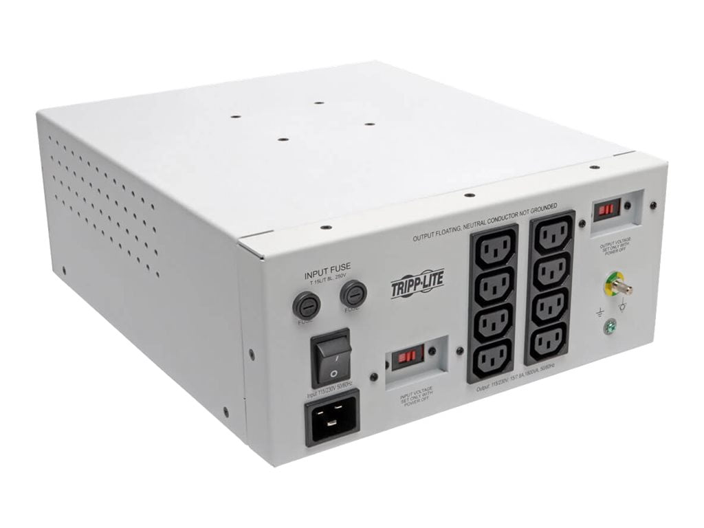 Eaton Tripp Lite Series Isolator Series Dual-Voltage 115/230V 1800W 60601-1 Medical-Grade Isolation Transformer, C20 Inlet, 8 C13 Outlets - Transformer - AC 115/230 V - 1800 Watt - 1800 VA - output connectors: 8 - white