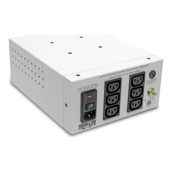 Eaton Tripp Lite Series Isolator Series Dual-Voltage 115/230V 600W 60601-1 Medical-Grade Isolation Transformer, C14 Inlet, 6 C13 Outlets - Transformer - AC 115/230 V - 600 Watt - 600 VA - output connectors: 6 - white