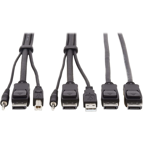 Tripp Lite Dual DisplayPort KVM Cable Kit 4K USB 3.5 mm Audio 3xM/3xM 6ft, Black
