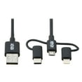 thumbnail image 1 of Tripp Lite M101006LMCBK USB-A to Lightning, USB Micro-B and USB-C Sync/Charge Cable, Black, 6 ft., 1 of 7