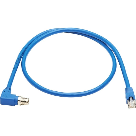Tripp Lite M12 X-code Cat6a 10g F/UTP Cmr-lp Shielded Ethernet Cable (right-Angle M12 M/Rj45 M), Ip68, Poe, Blue, 1 M (3.3 Ft.) - Network Cable - Taa Compliant - 8 Pin M12-x (m) Right-Angled to Rj-45