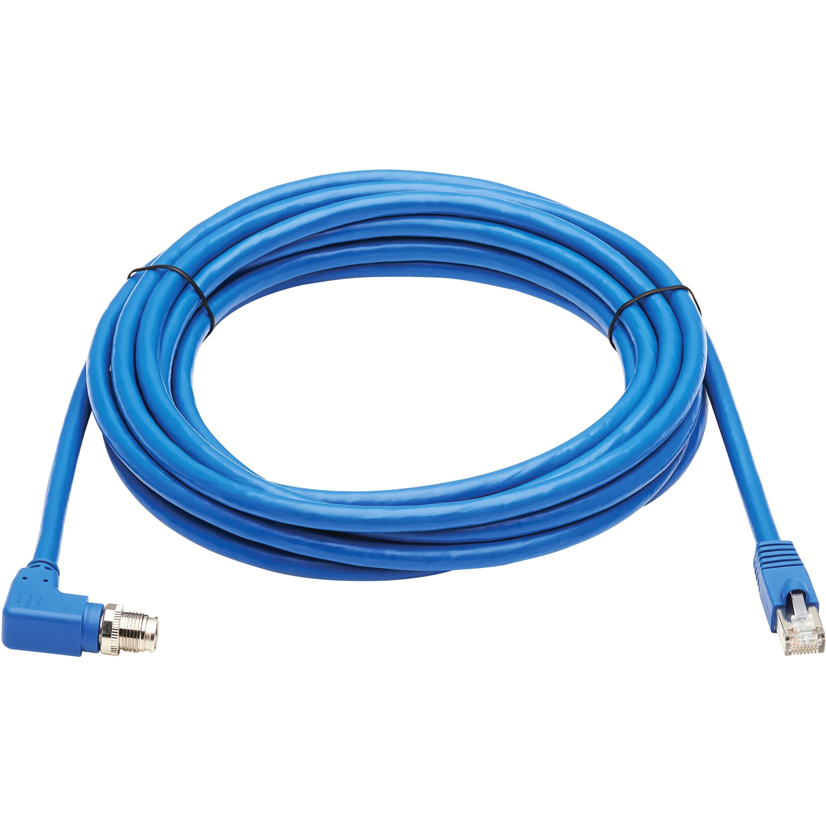 Tripp Lite M12 X-code Cat6a 10g F/UTP Cmr-lp Shielded Ethernet Cable (right-Angle M12 M/Rj45 M), Ip68, Poe, Blue, 3 M (9.8 Ft.) - Network Cable - Taa Compliant - 8 Pin M12-x (m) Right-Angled to Rj-45