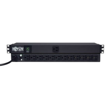 Tripp Lite Metered PDU, 15A, 13 Outlets (5-15R), 120 V, 5-15P, 100-127 V Input, 15 ft. Cord, 1U Rack-Mount Power (PDUMH15)