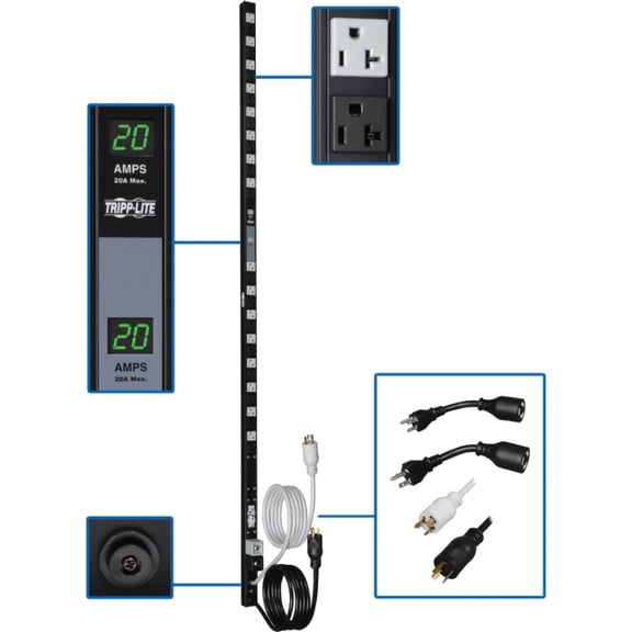 Tripp Lite Metered PDU, 20A Dual Circuit, 32 Outlets (5-15/20R), 120 V, L5-20P/5-20P, 10 ft. Cord, 0U Vertical Rack-Mount Power (PDUMV40)