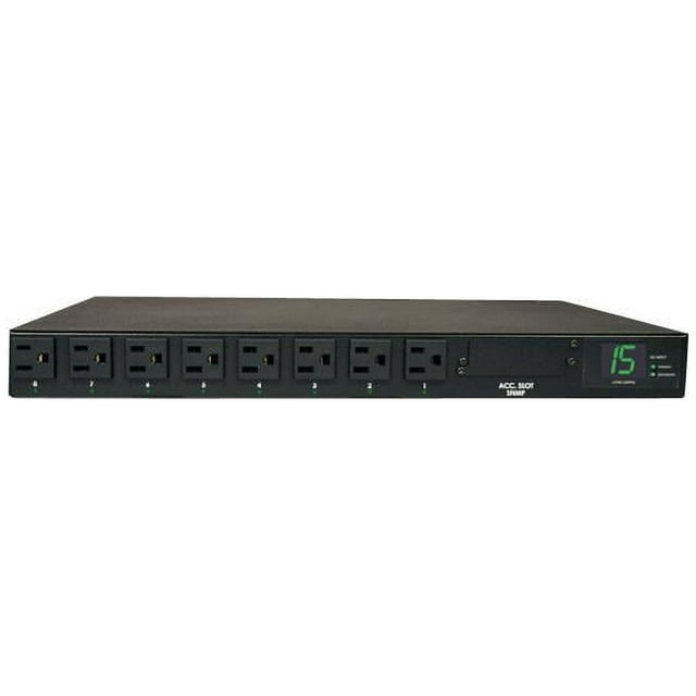 Tripp Lite Metered PDU with ATS, 15A, 8 Outlets (5-15R), 120V, 2 5-15P, 100 - 127 V Input, 2 12 ft. Cords, 1U Rack-Mount Power, TAA (PDUMH15AT)