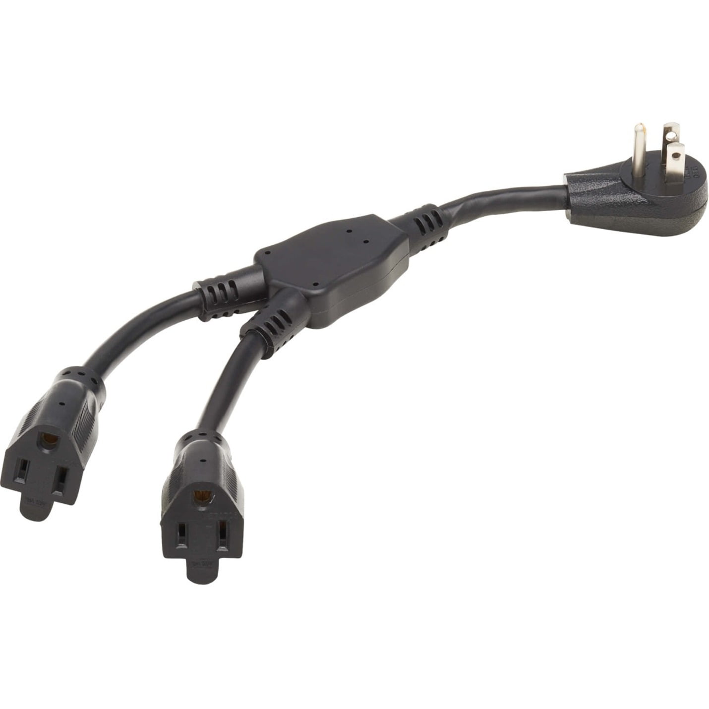 Eaton Tripp Lite Series Extension Cord Y Splitter, Right-Angle NEMA 5-15P to 2x NEMA 5-15R - Heavy Duty, 15A, 120V, 14 AWG, 1 ft. (0.3 m), Black - Power splitter - NEMA 5-15P (P) right-angled to power NEMA 5-15R (R) - AC 125 V - 15 A - 1 ft - black - North America