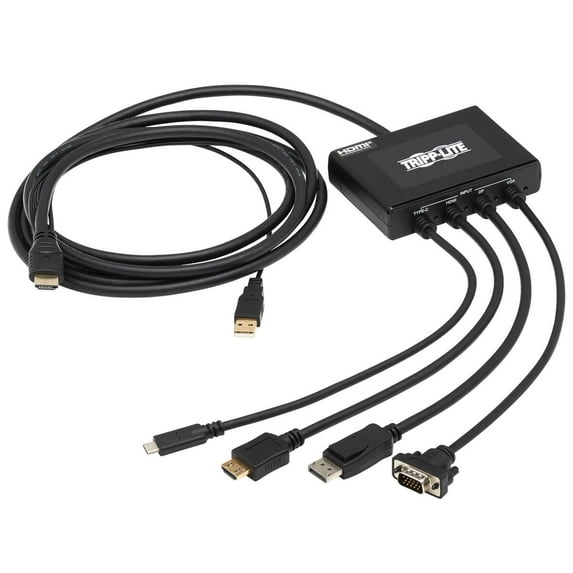 Tripp Lite 4-in-1 Multiport Presentation Adapter 4K 60Hz HDR HDMI DisplayPort USB-C VGA to HDMI 8 ft TAA Compliant