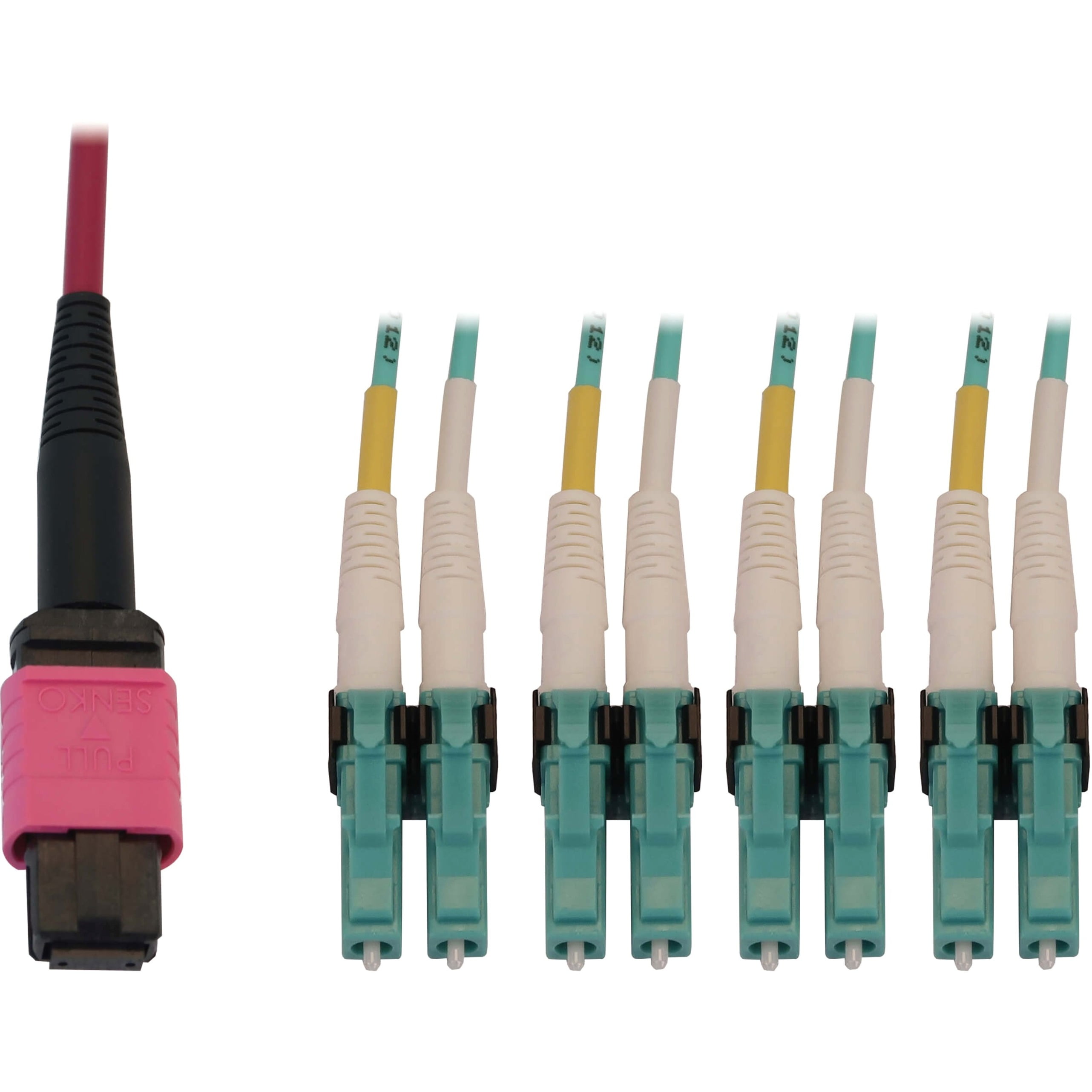 Tripp Lite N845X-05M-8L-MG Fiber Optic Duplex Trunk Network Cable, Magenta Jacket, Magenta Connector, Black Connector, Aqua Connector, 1 Piece (Quantity)