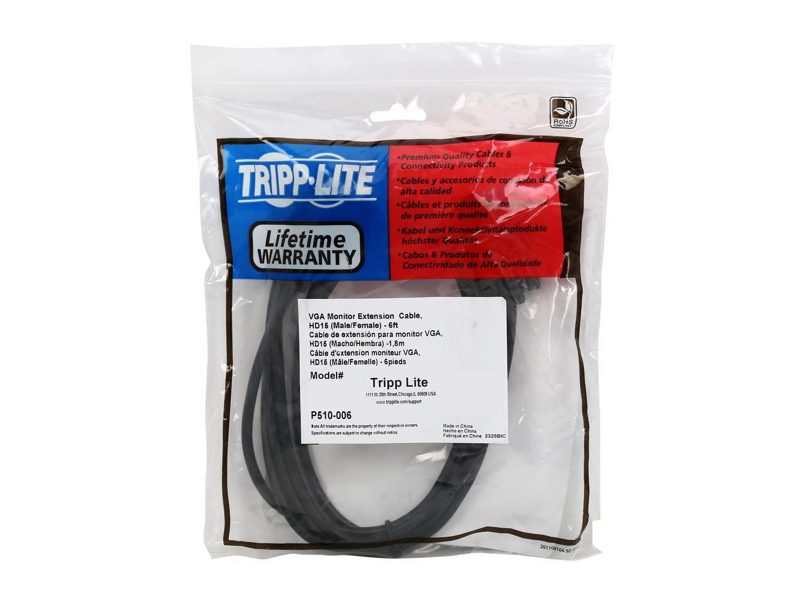 Eaton Tripp Lite Series VGA Monitor Extension Cable 640x480 HD15 M/F 6 ft. 1.83 m