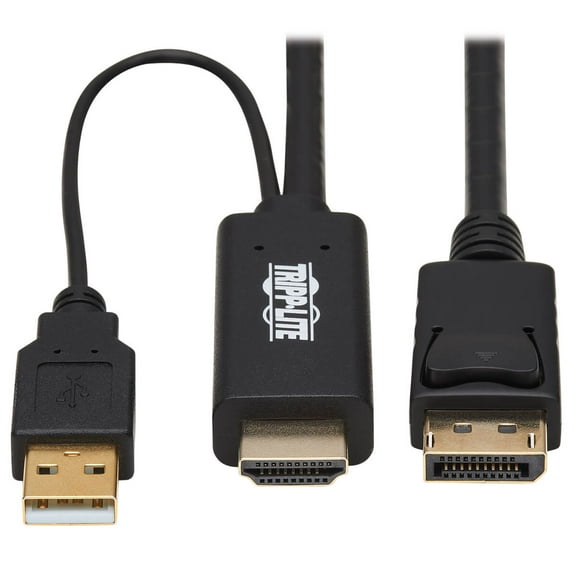 Tripp Lite P567-02M HDMI to DisplayPort 1.2 Active Adapter Cable, Black, 2 m (6.6 ft.) - 6.56 ft DisplayPort/HDMI/USB A/V Cable for Audio/Video Device, Digital Signage Player, Home Theater System, Mon