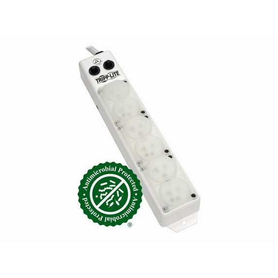 Eaton Tripp Lite Series Safe-IT For Patient-Care Vicinity - Power Strip Medical Hospital Grade Antimicrobial UL1363A 6 Outlet 20A 7ft Cord - Power strip - 20 A - AC 120 V - input: NEMA 5-20P - output connectors: 6 (NEMA 5-20R) - 7 ft cord - white - for P/N: CT120, P006-L06-HG10, P006-L10-HG10, P006-L15-HG10, P006-L25-HG15, PSCLAMP2
