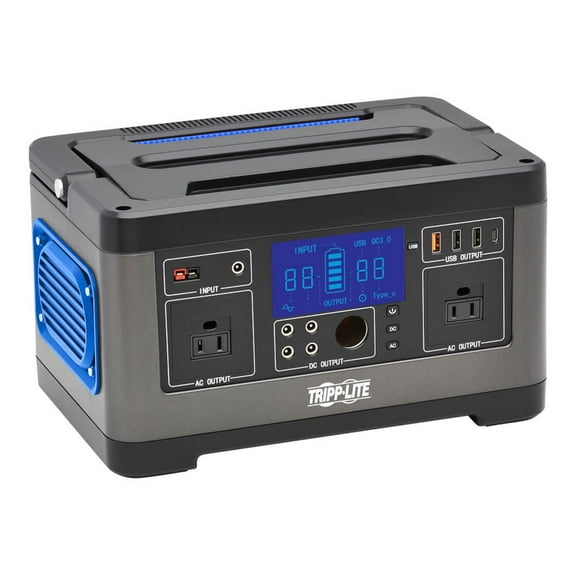 Tripp Lite Portable Lithium-Ion Power Station, 500W Sine Wave AC & DC Outputs, Solar Option, 2 NEMA 5-15R Outlets, 1 USB-C & 3 USB-A Ports, 4 DC Plugs, 1 Cigarette Lighter, 2-Year Warranty (GC500L)