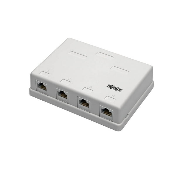 Tripp Lite Pre-Configured Unshielded Cat6 4-Port Surface-Mount Box, 110 Idc, Rj45, White - Surface Mount Box - Rj-45 X 4 - White