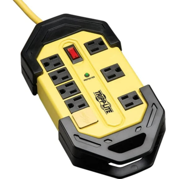 Tripp Lite Protect It! Industrial Safety Surge Protector, 8 AC Outlets, 12 ft Cord, 1,500 J, Yellow/Black CA2