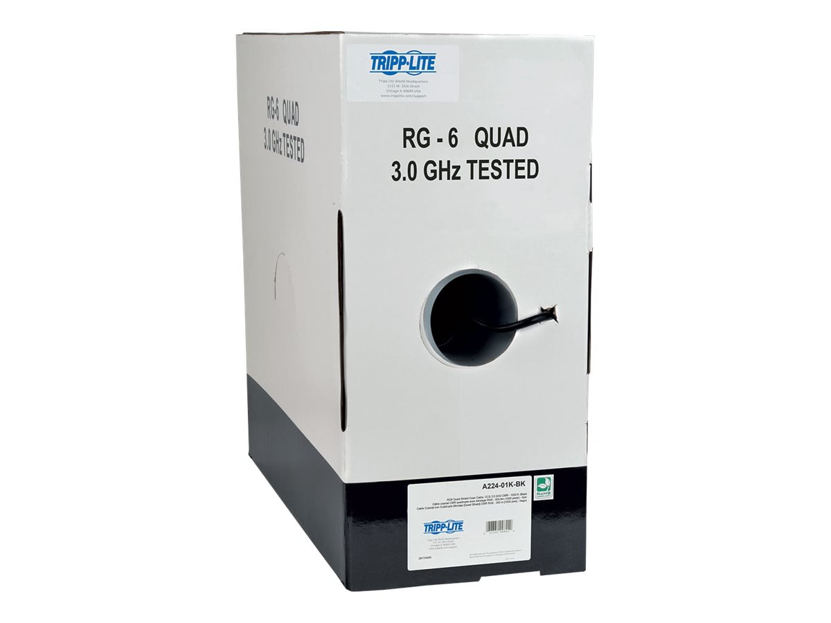 Tripp Lite 1000ft RG6/U Quad-Shield CMR-Rated Coaxial Cable, Black