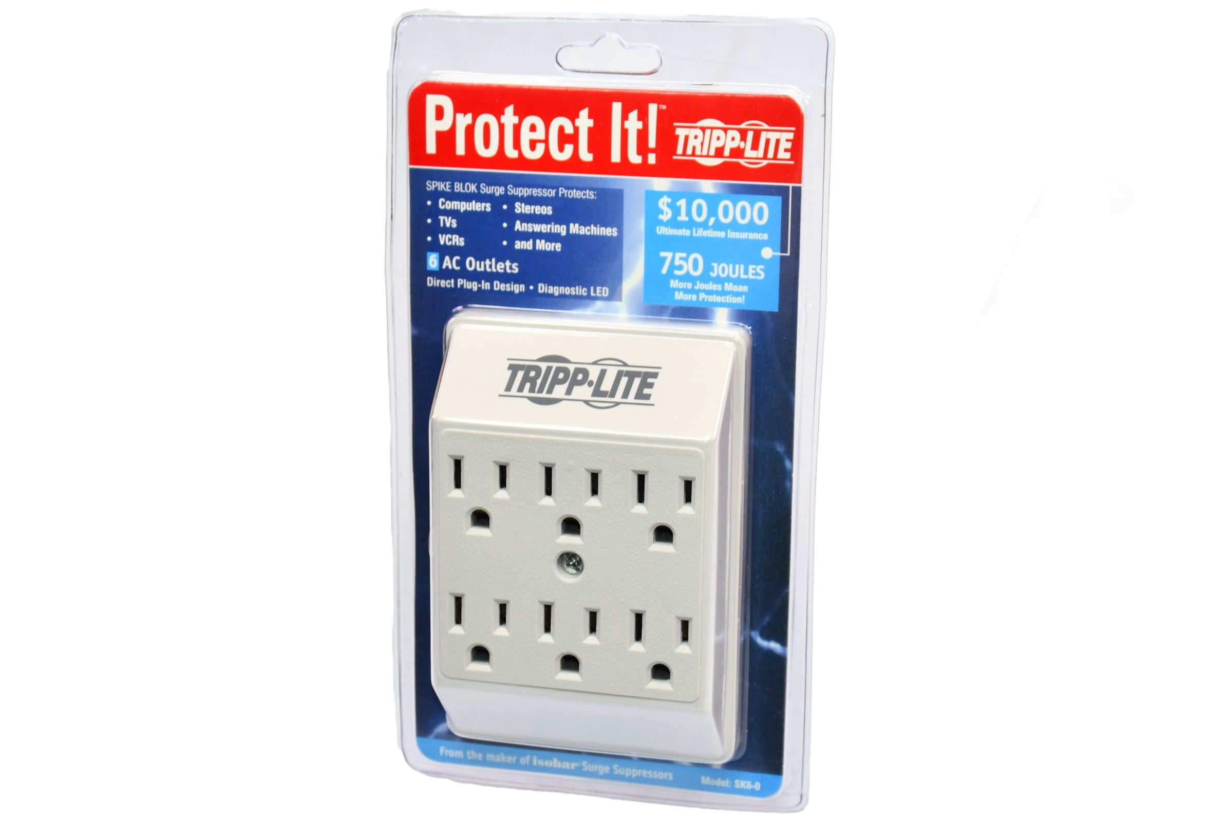 Tripp Lite SK6-0 6-Outlet Direct Plug-In Surge Protector Suppressor - Receptacles 6 x NEMA 5-15R - 540J - SK6-0