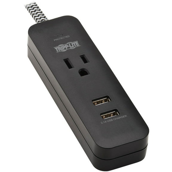 Tripp Lite Surge Protector Power Strip 1-Outlet 2 USB Ports 4ft Cord TLP104USB