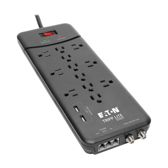 Tripp Lite TLP128TTUSBB Protect It! 12-Outlet Surge Protector with 2 USB Ports, 8ft Cord
