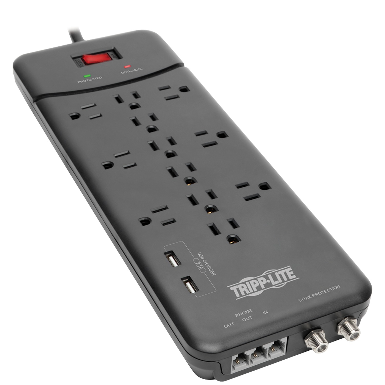 Tripp Lite Surge Protector Power Strip 12 Outlets, 2 USB Charging Ports Tel/Modem/Coax - image 1 of 4