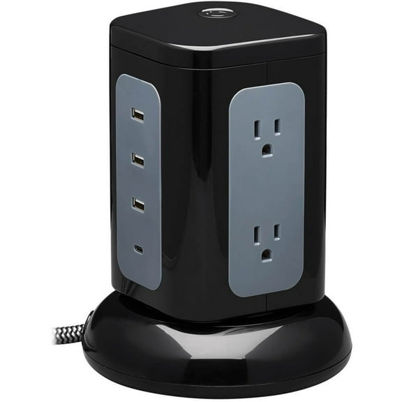 Tripp Lite Surge Protector Tower 6-Outlet 3x USB-A 1x USB C 8ft Cord Black (tlp606uctower)
