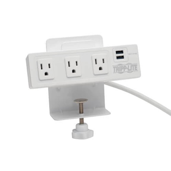 Tripp Lite 3-Outlet Surge Protector Power Strip w/2-Port USB Charging White