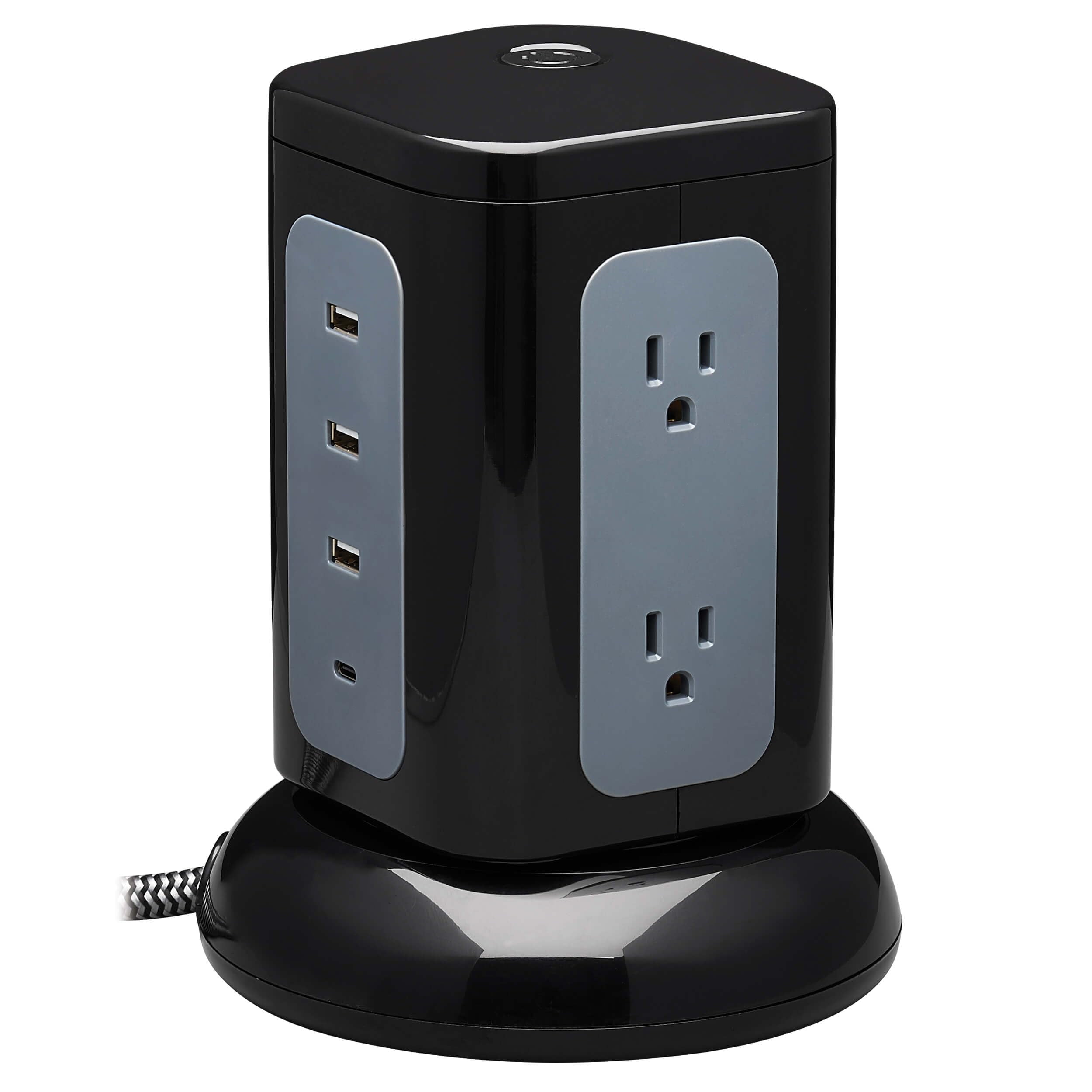 Tripp Lite TLP606UCTOWER Surge Protector Tower with USB Ports, 1800 Joules, 6-Outlets, 3 USB-A + 1 USB-C, 8ft Cord, Desk Accessory Charging Tower, Dorm Essentials, Tower Power Strip with Surge CA2
