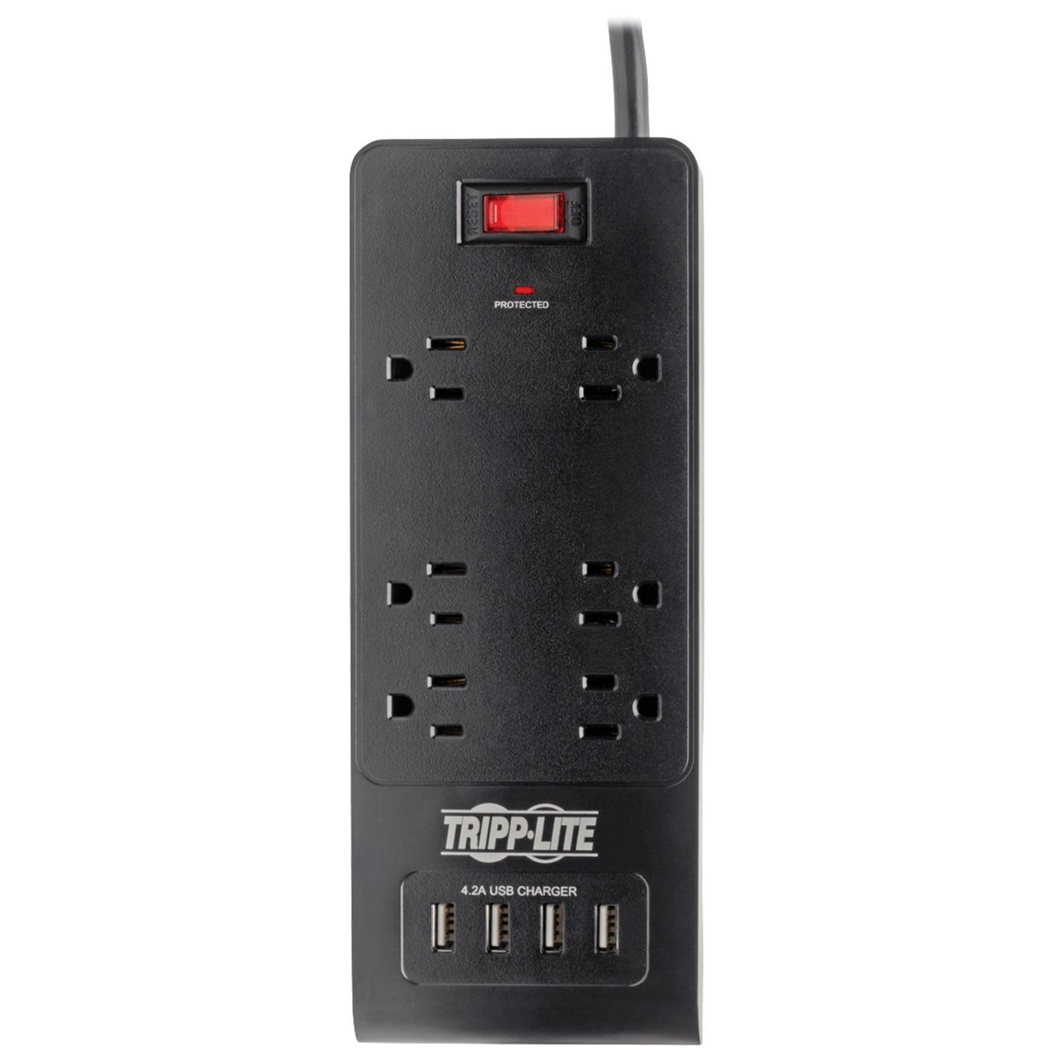 Black 6-Outlet Surge Protector with 4 USB Ports and 6ft Cord