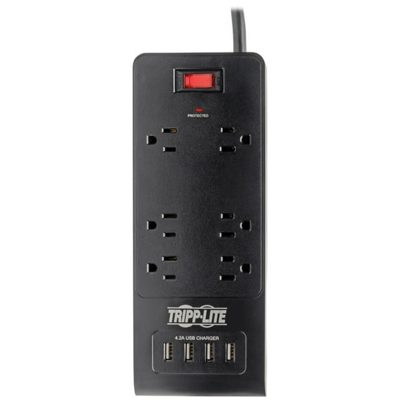 Tripp Lite TLP664USBB Protect It! 6-Outlet Surge Protector with 4 USB Ports, 6ft Cord
