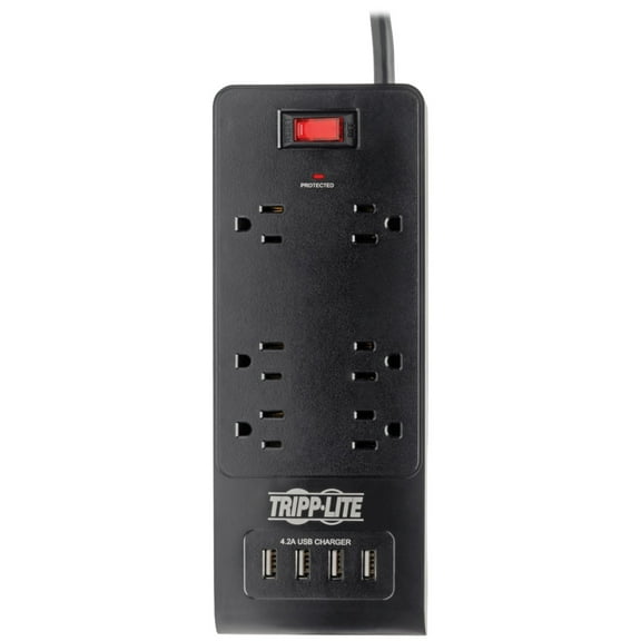 Tripp Lite TLP664USBB Protect It! 6-Outlet Surge Protector with 4 USB Ports, 6ft Cord