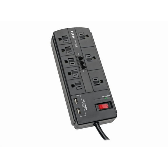 Tripp Lite TLP88TUSBB Protect It! 8-Outlet Surge Protector with 2 USB Ports , 8ft Cord (Telephone/Modem)