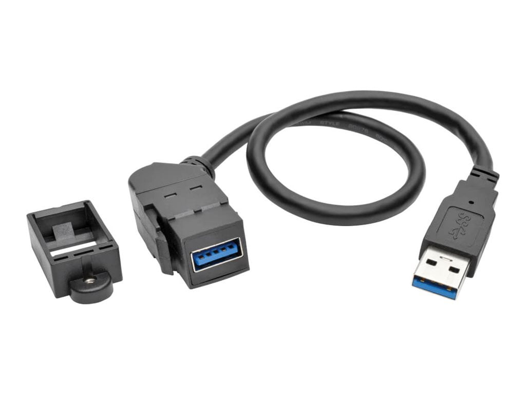 Tripp Lite U324-001-KPA-BK Black USB 3.0 All-in-One Keystone/Panel Mount Extension Cable, Angled Connector