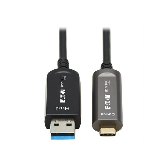 Tripp Lite USB-A to USB-C AOC Cable (M/M) - USB 3.2 Gen 2 Plenum-Rated Fiber Active Optical - Data Only, Black, 10 m - 32.81 ft Fiber Optic Data Transfer Cable for Surveillance Camera, Desktop PC, ...