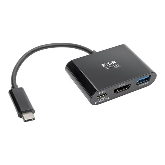 Eaton Tripp Lite Series USB C to HDMI Adapter w/USB-A Hub and PD Charging - USB 3.1, Thunderbolt 3 Compatible, 4K x 2K @ 30 Hz, Black USB Type C, USB-C - Docking station - USB-C 3.1 / Thunderbolt 3 - HDMI