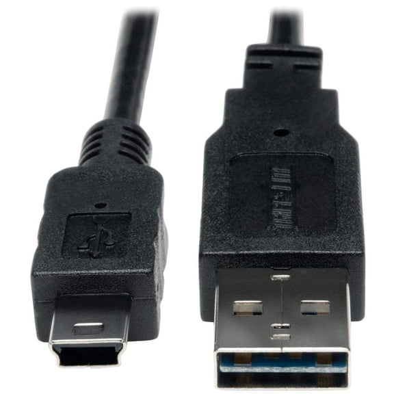 Tripp Lite Universal Reversible USB 2.0 Hi-Speed Converter Adapter Cable (Reversible A to 5Pin Mini-B M/M) 3-ft.(UR030-003),Black
