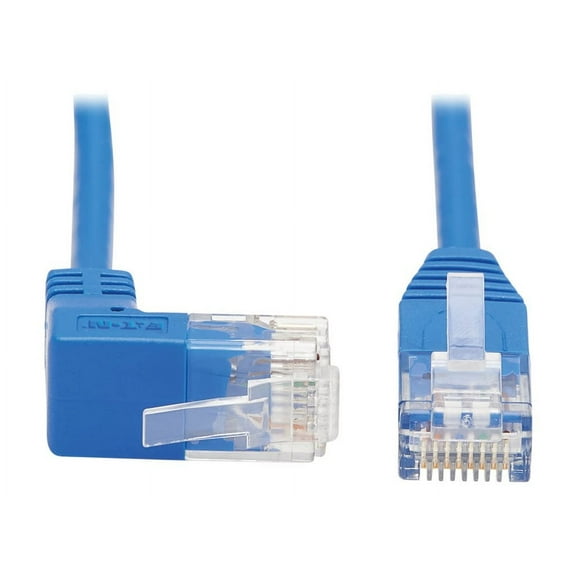 Eaton Tripp Lite Series Up-Angle Cat6 Gigabit Molded Slim UTP Ethernet Cable RJ45 Right-Angle Up M to RJ45 M Blue 15 ft. 4.57 m