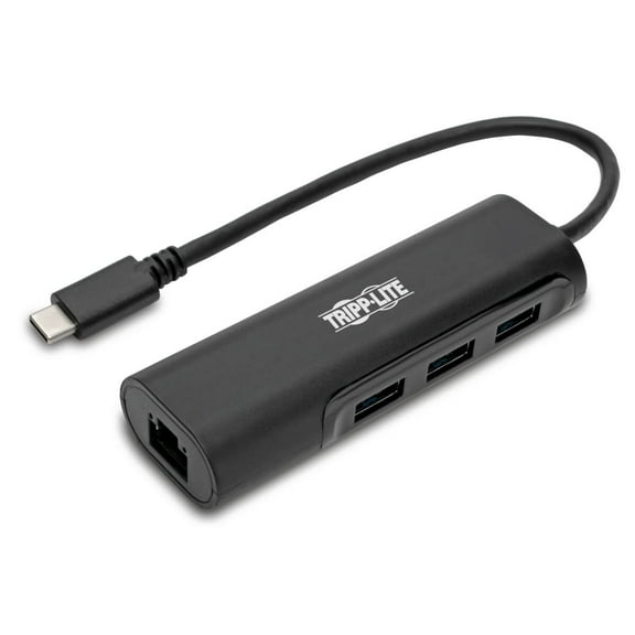Eaton Tripp Lite Series 3-Port USB 3.x (5Gbps) Hub with LAN Port, USB-C to 3x USB-A Ports and Gigabit Ethernet, Black - USB 3.1 Type C - 1 Port(s) - 1 - Twisted Pair